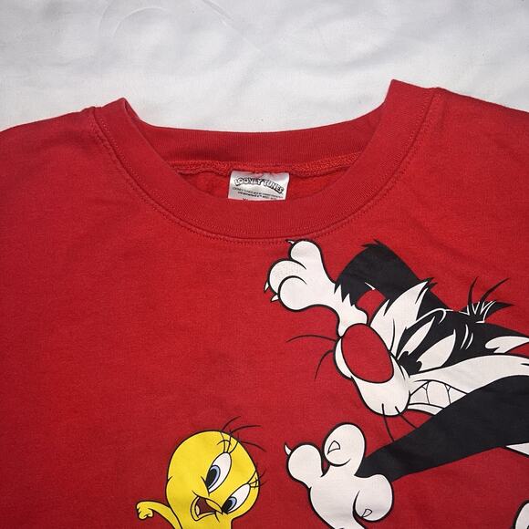 Looney Tunes Sweatshirt Youth Size XL 15-17 Red Wrap Around Graphic Pullover - Picture 4 of 14